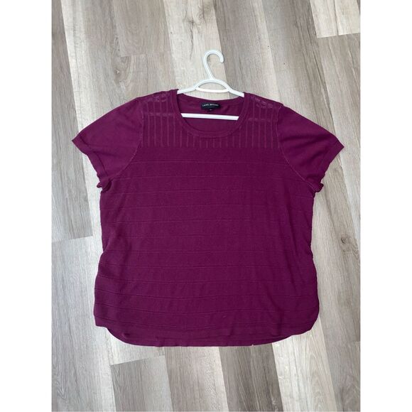 Lane Bryant Maroon Purple Short Sleeve Striped Knit Sweater, Size 26/28 (3XL) - Picture 1 of 9